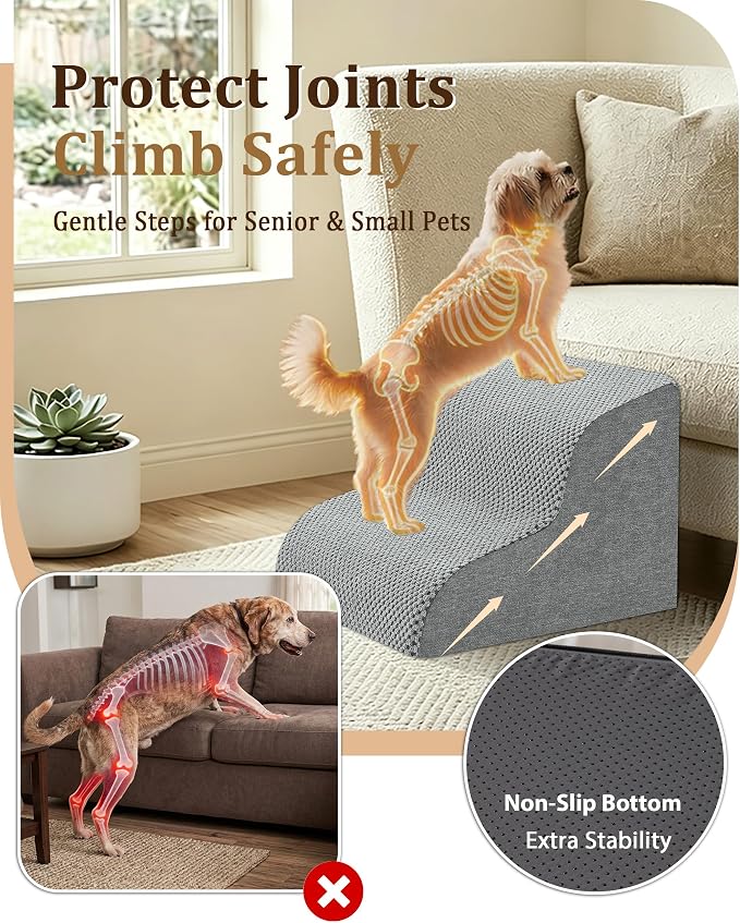 Dog Stairs for Couch & Sofa, 11.8"H 2 Step Low Height Pet Steps for Small Dogs & Cats, Non-Slip Dog Steps for Chair and Low Bed, Easy Climb Lightweight Indoor Pet Stairs with Washable Cover