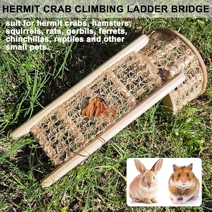 Hermit Crab Climbing Straight Ladder Wooden and Rope Hermit Crab Climbing Wall Hermit Crab Climbing Toys Small Animal Cage Accessories for Bird Parrot Lizard Chameleon Reptile