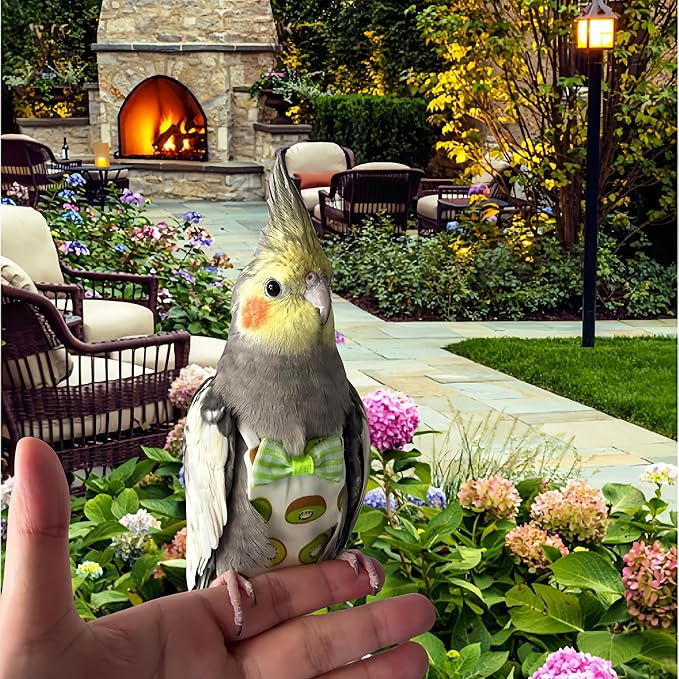 5 Pcs Bird Diapers Bird Harness Flight Suits Diapers Reusable Parrot Nappy with Waterproof Inner Layer Washable Cute Urine Wet Suit for Cockatiel Budgie Conure Macaw Parakeet Lovebird,L