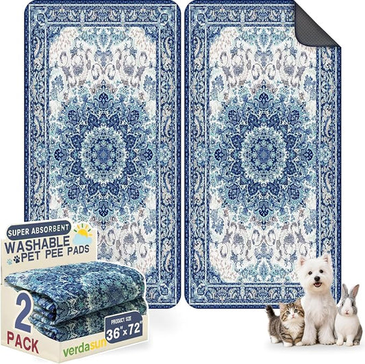 Washable Pee Pads for Dogs, Reusable Puppy Potty Training Pads, Ultra-Absorbent Thick Waterproof Leak-Proof Non-Slip Pads & Mat for Crate, Playpen, Floor, Whelping & Housebreaking , 2 Pack 36"x72"