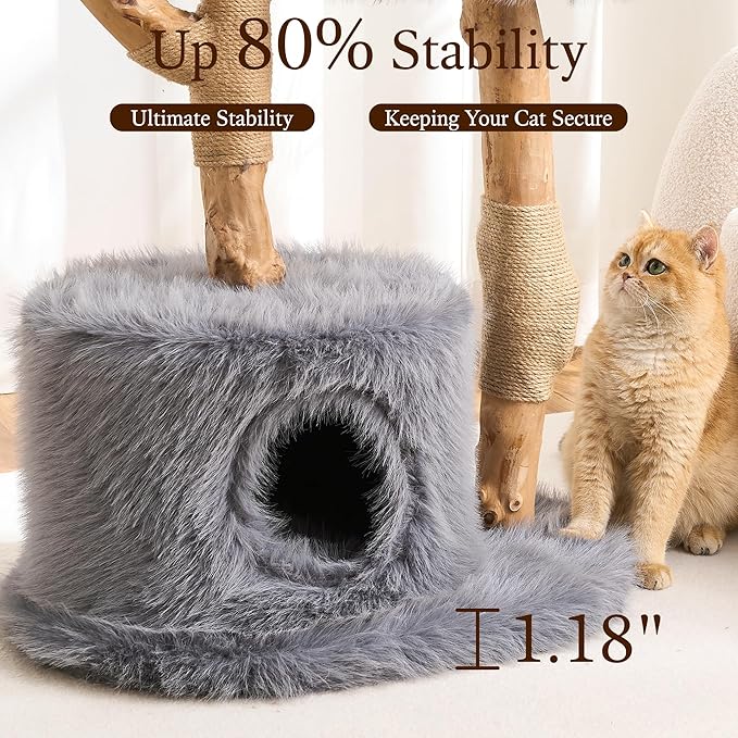 HITTITE Natural Wood Cat Tree Tower with Scratching Post, 40 Inches Tall Modern Cat Tower with Cozy Bed and Condo, Luxury Real Branch Cat Tree for Indoor Cats Large Adult, Grey.