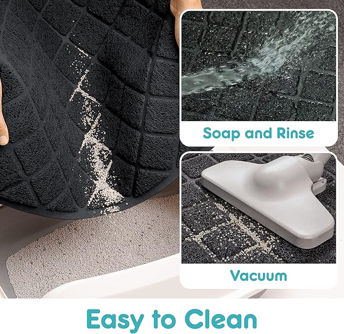 Conlun PVC Cat Litter Mat 24" x 15" Inch Black, Non-Slip, Less Waste Cat Litter Box Mat, Soft on Kitty’s Paws, Urine Waterproof