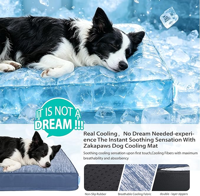 Cooling Dog Bed for Large Dogs - Orthopedic Pet Beds with Memory Foam, QMAX>0.5, Waterproof Removable Washable Cover for Hot Weather, Wander Blue, 35" L x 23" W x 3" H