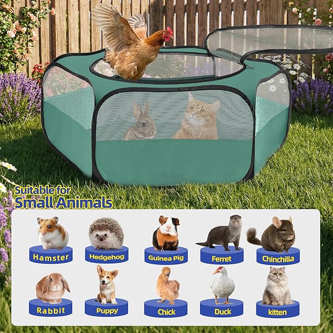 Small Animal Playpen with Mesh Cover & Waterproof Bottom Cat Tent Chicken Brooder Rabbit Guinea Pig Cage Playpen for Small Animals Indoor Outdoor Use