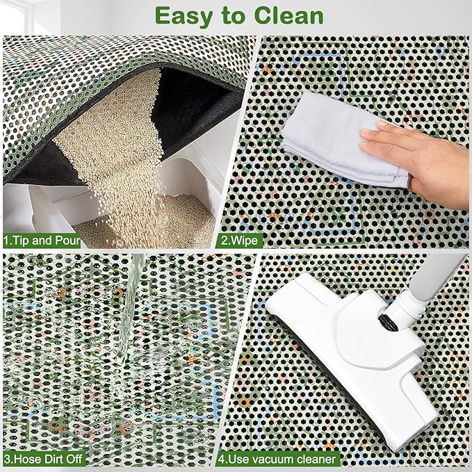 Bienbee Cat Litter Mat, 30"x24" Litter Mat Double Layer Litter Trapping Mat, Reduces Tracking and Keeps Floors Clean,Bean-Green Retro Floral L