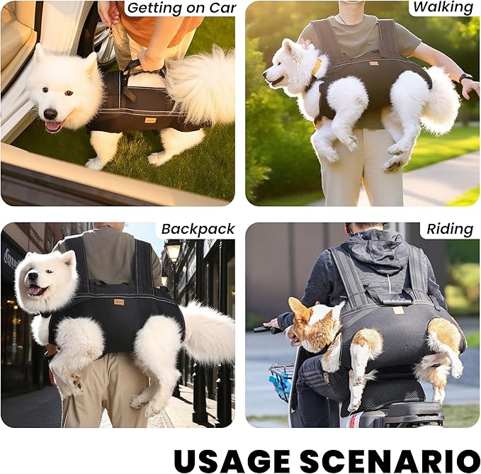 Dog Lift Harness Backpack Carrier for Large Dogs, Full Body Sling with Handle, Dog Harness for Joint Injuries, Arthritis, Ideal for Stairs, Elderly Dogs (Black 2XL 50-66 LBS)