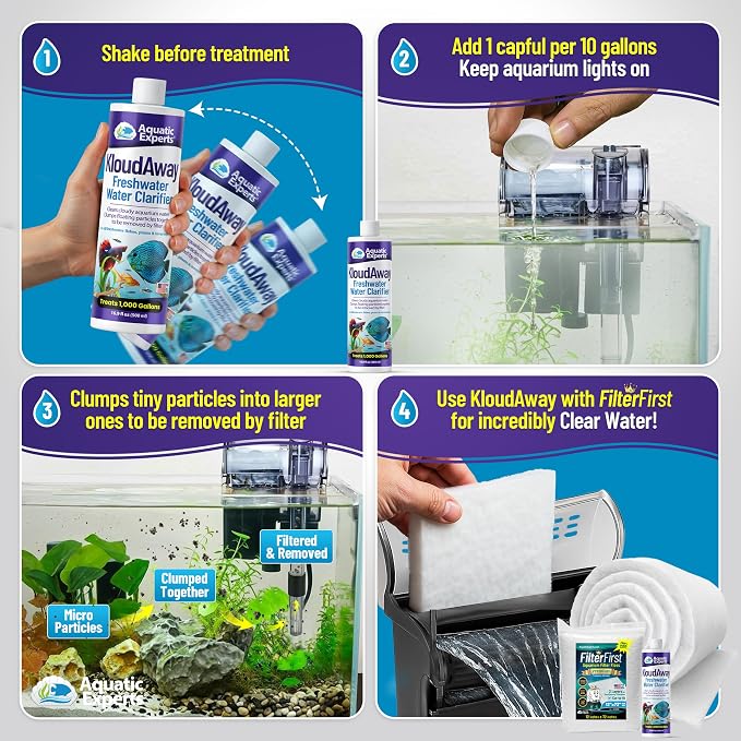 KloudAway Freshwater Aquarium Water Clarifier - Clears Cloudy Water, Water Clarifier for Fish Tank, Made in USA, Aquatic Experts, (500 ml) (Pack of 2)