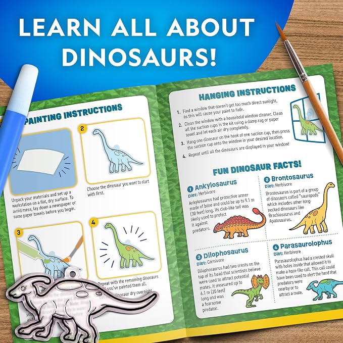 National Geographic Dinosaur Stained Glass Suncatcher Craft Kit for Kids | Glow-in-the-Dark Dinosaur Toy, Window Art, Paint Supplies, Kid Crafts Ages 4-8, Creative Activity, Birthday Gift