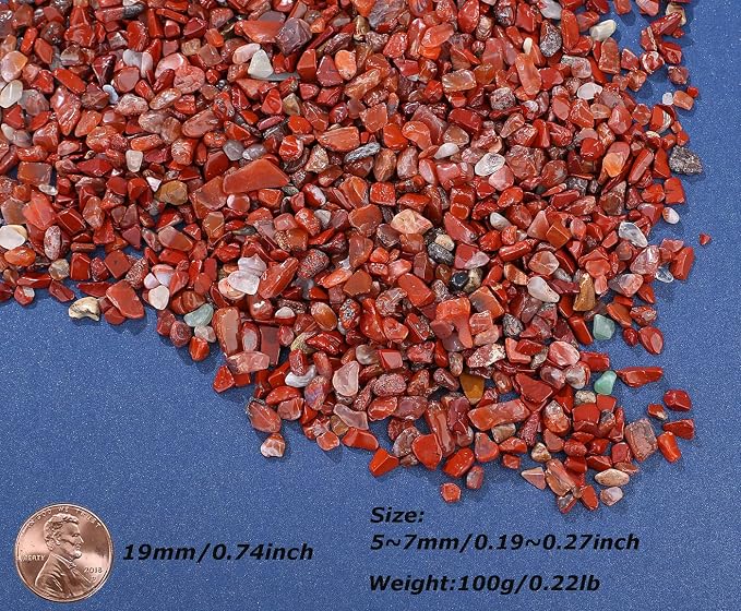 LAIDANLA Red Jasper Crushed Stone Crystal Chips Bulk Natural Gemstones Healing Reiki Crystals Mini Quartz Vase Filler Aquarium Gravel 100g