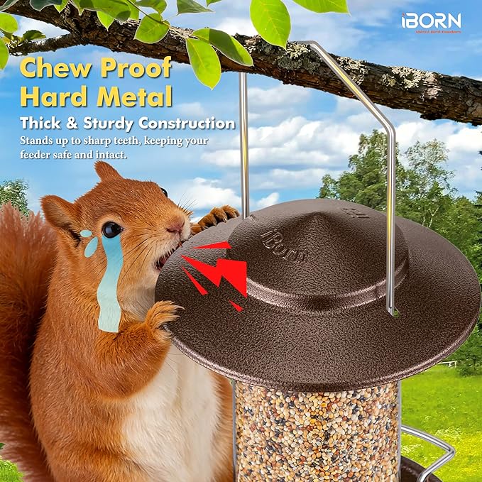 iBorn Bird Feeder Metal Squirrel Chew Proof Bird Feeders for Outdoors Hanging Outside for Cardinal, Holds 1.5LB Seed with 3 Perchs, Brushed Coffee (Seed is not Included)
