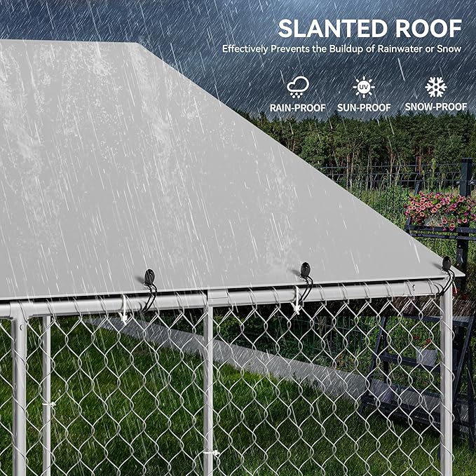 YITAHOME 14.8'x14.8' Large Outdoor Dog Enclosure with Metal Dog Gate, Dog Kennel Outside with Roof, Dog Fence Outdoor for Yard