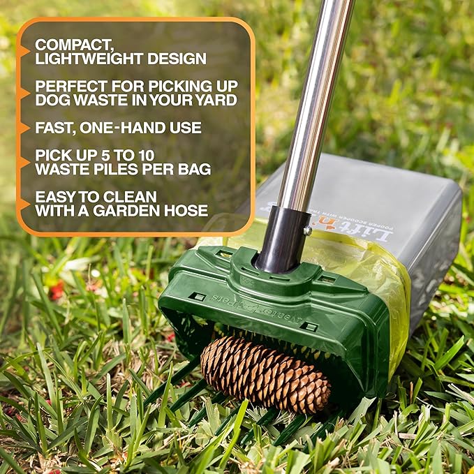 Neater Pet Brands Lift N’ Bag 2.0 Dog Pooper Scooper with Bag Attachment & 22" Pole for Small to Large Dogs, New & Improved Design, 15 Refill Bags, Heavy Duty Dog Poop Scooper for Yard, One-Hand Use