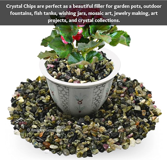 Amazing Gemstone Multi Tourmaline Crystal Chips Aquarium Gravel Rocks - Bulk Fish Tank Gravel, Small Tumbled Stone and Tiny Crystals for Decoration (Natural AAA Grade Gemstones)