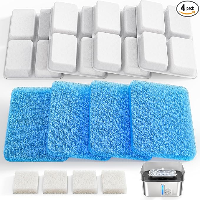 Dog Water Fountain Filter Replacement, 4 Packs Pet Water Filter & Sponge Filter for Sharlovy W10 Pro, 2 Months Set Easy-Swap For Dogs and Cat Fountain