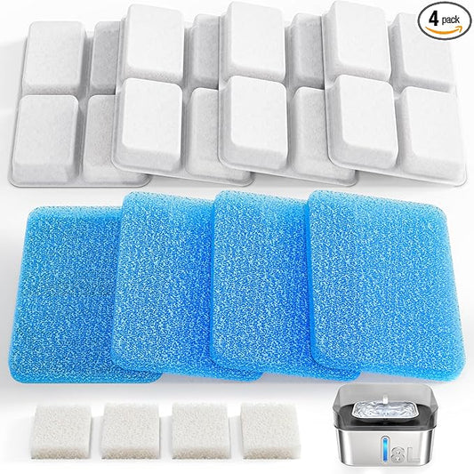 Dog Water Fountain Filter Replacement, 4 Packs Pet Water Filter & Sponge Filter for Sharlovy W10 Pro, 2 Months Set Easy-Swap For Dogs and Cat Fountain