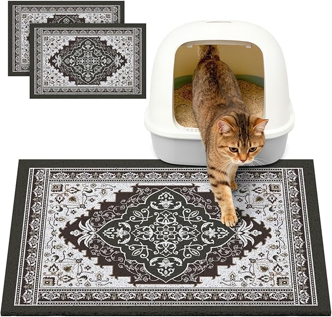 Glittme 2PCS Cat Litter Mat with Non-Slip Bottom Litter Box Mat 24"X15" Litter Trapping Mat Easy to Clean Washable Cat Food Mat for Kitty,S