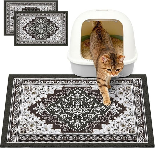 Glittme 2PCS Cat Litter Mat with Non-Slip Bottom Litter Box Mat 33"X22" Litter Trapping Mat Easy to Clean Washable Cat Food Mat for Kitty,L