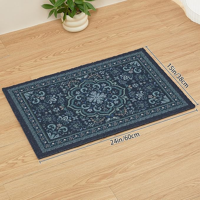Unicorn Catcher Cat Litter Mat 24" x 15" Non-Slip Litter Box Mat Washable Litter Catcher Mat for Litter Box Indoor Food Mat Supplies Essentials,Navy Blue