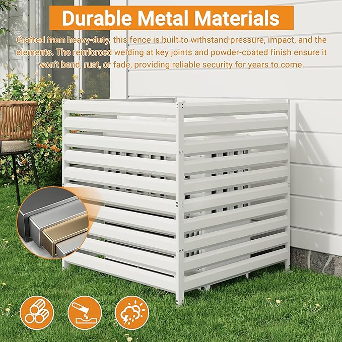 CJF Outdoor Privacy Screens, 42" H x 38" W Metal Air Conditioner Fence Panels, Pool Equipment Enclosure, Trash Can Screens Fence Kit for Outside Backyard Patio(Withe/2-Panel)