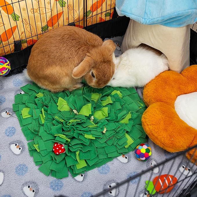 Rabbit Foraging Mat, Interactive Bunny Foraging Toy Indoor, Soft Pet Feeding Mat Toy Also for Hedgehog, Guinea Pig, Hamster, Chinchilla, Kitten, Puppy, Small Animals