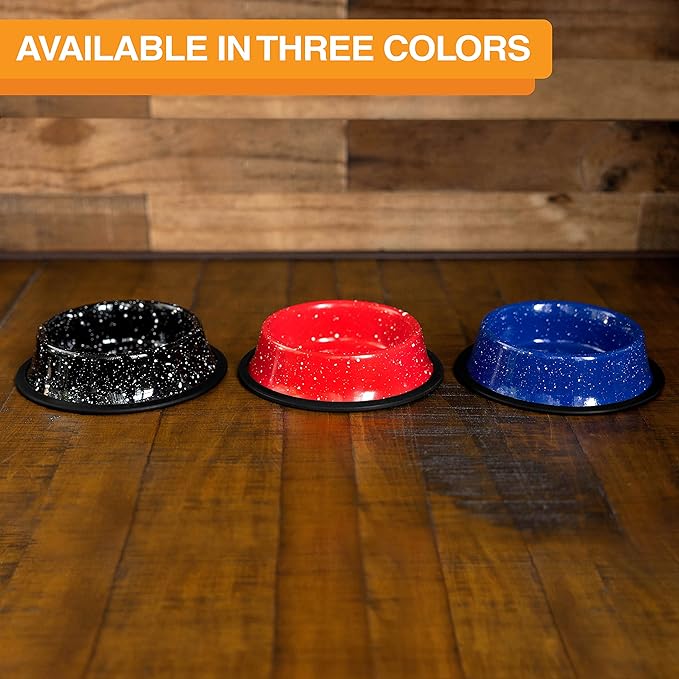 Neater Pet Brands - Outdoor Camping Style Pet Bowl - Enamel Ware Blue Black Granite Colors - Dog Cat No Tip Skid Bowls (64 oz, Black)