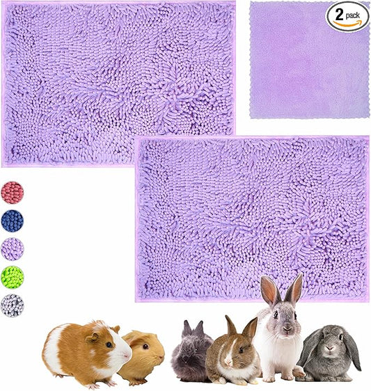 Guinea Pig Cage Liner Bedding 2 PCS, Washable Guinea Pig Bed Mat, Extra Absorbent Rabbit Pee Pad Reusable, Non-Slip Fleece Blanket for Bunny and Small Animal Cage Accessories (Purple, 24"x16")