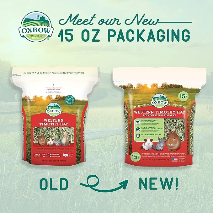 Oxbow Timothy Hay, Rabbit & Guinea Pig Hay, High Fiber for Digestive Health, Grown in the USA, Veterinarian Recommended Small Pet Supplies, for Rabbits, Guinea Pigs, & Chinchillas, 15 oz.
