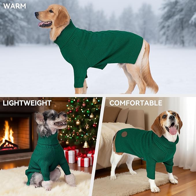 cyeollo 4XL Dog Sweater,Pullover Turtleneck for Large Giant Dogs Classic Knitwear Fall Winter Cold Weather Dog Clothes Warm Pet Apparel Large Big Dogs Sweaters Male&Female, Green XXXXL