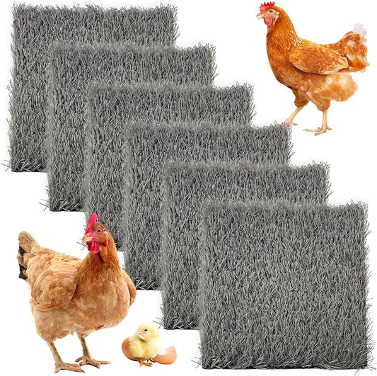 6 Pcs Chickens Nesting Box Pads -12×12",Washable Chickens Nesting Pads Artificial Grass Rug Reusable Hens Nest Boxes Pad Chicken Coop Bedding for Laying Eggs (Grey)