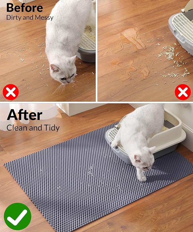 Cooyes Cat Litter Mat - Cut to Fit Any Place, 35"x23" Large Litter Trapping Mat for Litter Box, Easy to Clean, Waterproof & Non-Slip Kitty Pad, Scatter Control to Protect the Floor (Grey)