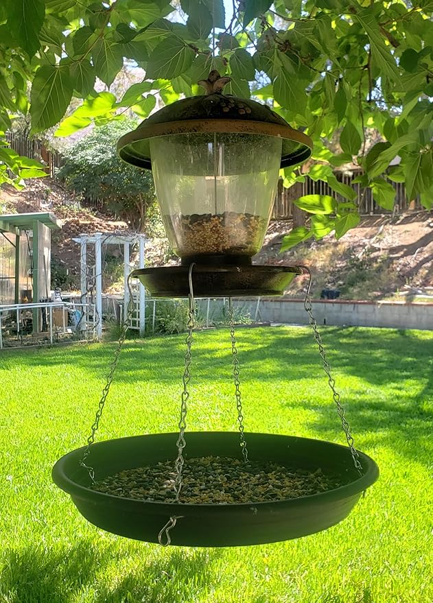 Bird Seed Catcher Tray and Platform Feeder with Adjustable Length Chains (12.5" Wide Black)