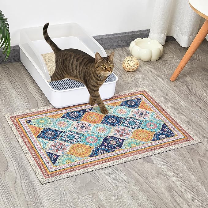 Glittme Cat Litter Mat with Non-Slip Bottom Litter Box Mat 24"X15" Litter Trapping Mat Easy to Clean Washable Cat Food Mat for Kitty,S