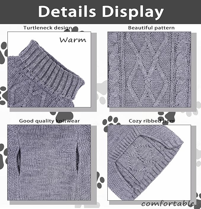 Dog Sweaters for Small Dogs Turtleneck Knitted Sweaters Fall Winter Dog Clothes Girl Boy Warm Doggy Coat Puppy Pullover Outfits Cat Sweater Pet Clothes Puppy Sweater (Grey, Small)