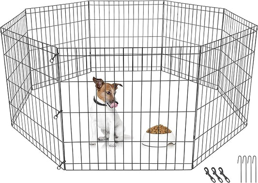 Pet Playpen 8 Panels Foldable Metal Exercise Pen Animal Exercise Dog Fence Indoor Outdoor for Medium/Small Animals (24" H)