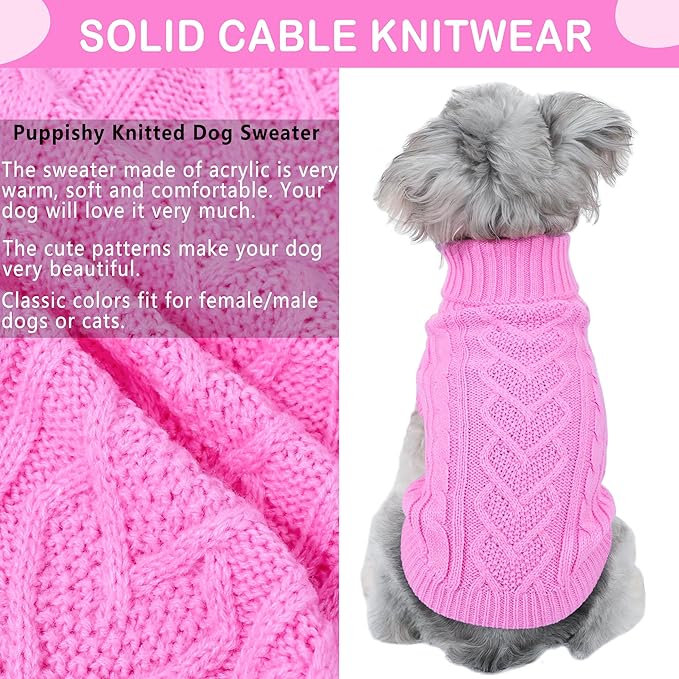 Valentine's Day Dog Sweaters for Small Dogs Heart Pattern Solid Knit Puppy Sweater Warm Pink Chihuahua Clothes Turtleneck Pullover Doggy Coat Lightweight Pet Cat Sweater for Spring (Pink, Small)