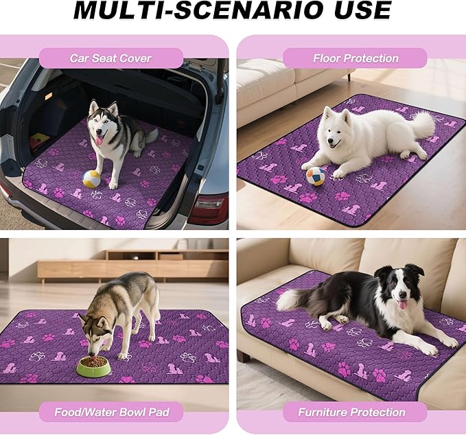 WanpeeGoo Washable Pee Pads for Dogs, 2 Pack Absorbent Reusable Training Dog Pads Pet Puppy Pads, Non-Slip Potty Pads for Whelping, Playpen, Crate, Bed, Purple 36"x41"