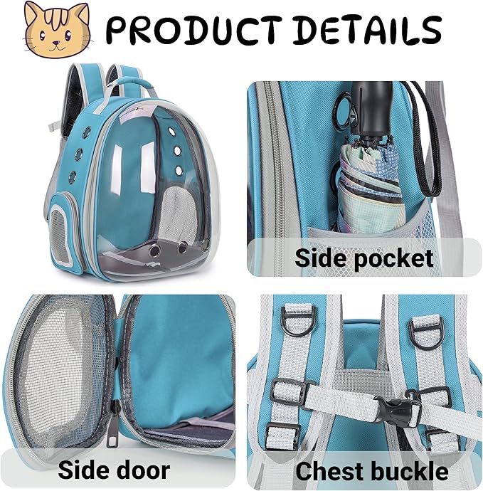 Cat Bubble Backpack Carrier for Small Medium Dogs Cats Carrying Bag, Airline Approved Pet Travel Carrying Bag Dog Hiking Walking Outdoor Backpack (Blue)