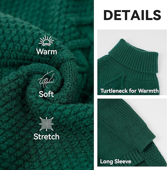 cyeollo Dog Sweater Pullover Turtleneck for Large Dogs, Classic Knitwear Fall Winter Cold Weather Dog Clothes Warm Pet Apparel Small Medium Large Dog Sweaters, Green 2XL