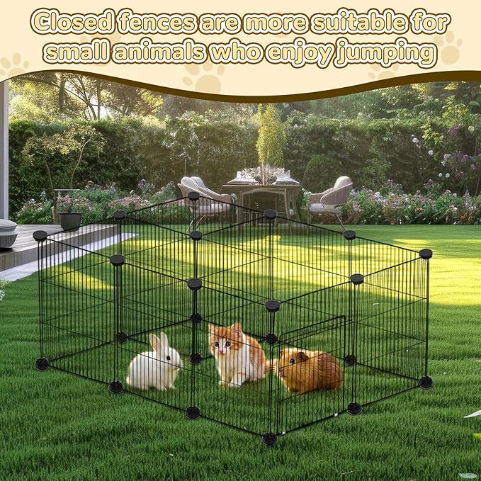 PETKNOWS 21 Panels Small Animal Playpen, Guinea Pig Cages with Doors and Waterproof Mat Pet Playpen for Rabbits Guinea Pigs Hamsters, Chicken Hedgehogs Indoor Outdoor Portable Metal Wire Yard Fence