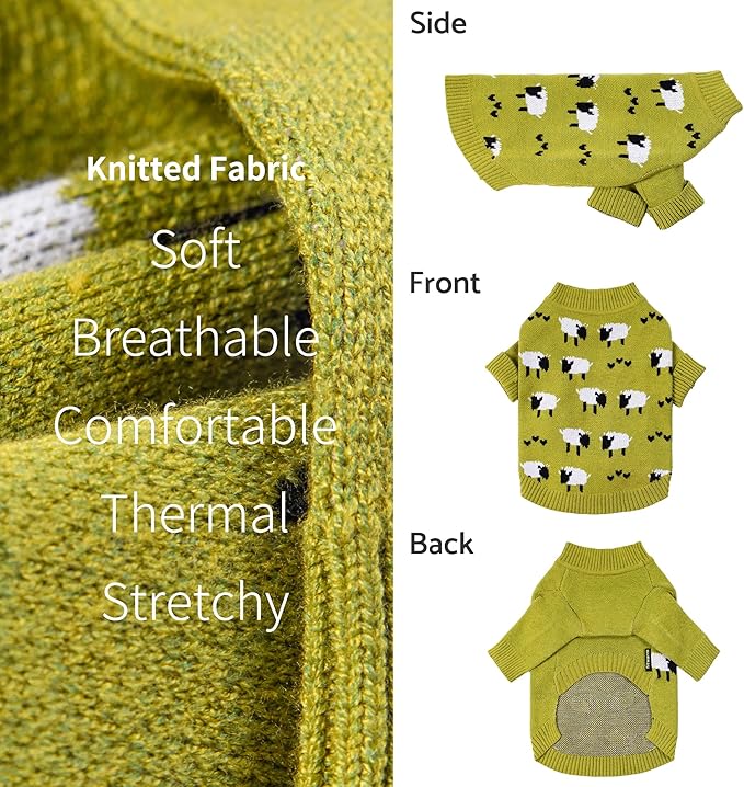 Fitwarm Funny Sheep Dog Sweater, Thermal Puppy Winter Clothes for Small Dogs, Girl & Boy, Holiday Dog Pullover, Pet Outfit in Black, Green & White, XS