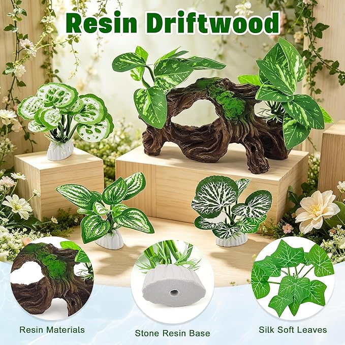 Kaiyuan Dynasty 7Pcs Driftwood Cave Decor Reptiles Betta Fish Tank Accessories Aquarium Plants Decoration Ornaments