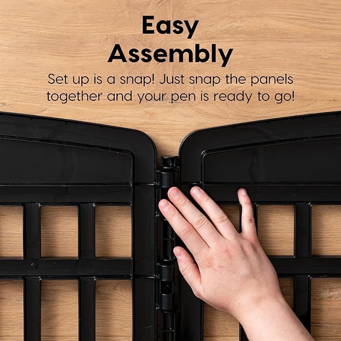 IRIS USA Dog Playpen with Door, 24” 6 Panel Pet Exercise Pen – Indoor Outdoor Puppy Play Pen, Portable Plastic Pet Fence for Small Medium Dogs, Foldable 61” x 61” x 24”, Black