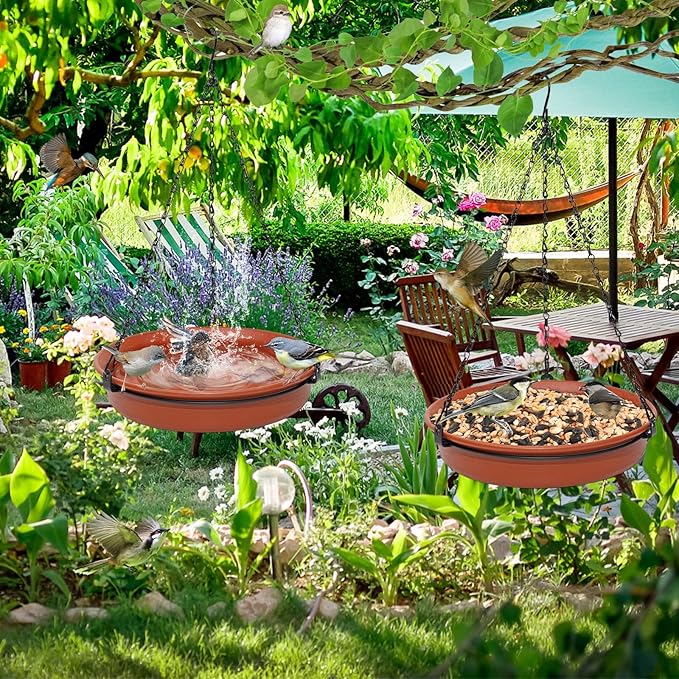 Hanging Bird Bath for Outdoors, Birdbath Bowl for Outdside, Bird Water Feeder Tray for Backyard Garden Yard Patio Decoration (Brown)