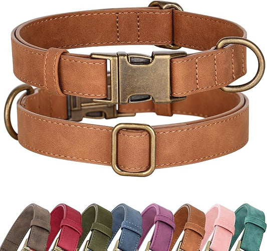 Didog Soft PU Leather Dog Collar, Stylish Quick Released Dog Collars for Large Dogs, Easy Clean Adjustable Pet Collar for Daily Walking, Light Brown, XL Fit 20-26" Neck