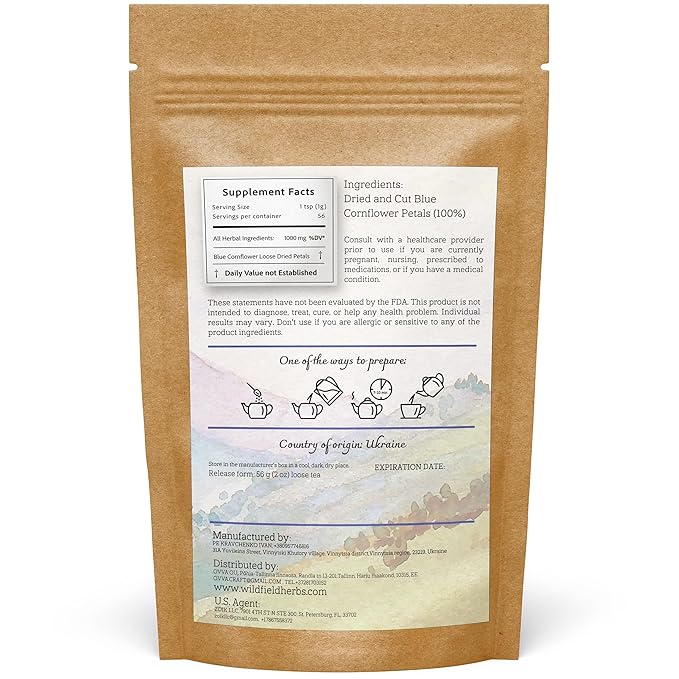 2 oz. Dried Blue Cornflower Flower Blossom (Centaurea Cyanus) - 56g Blue Corn Flower Herb Tea Petals Bulk Herbal Tea