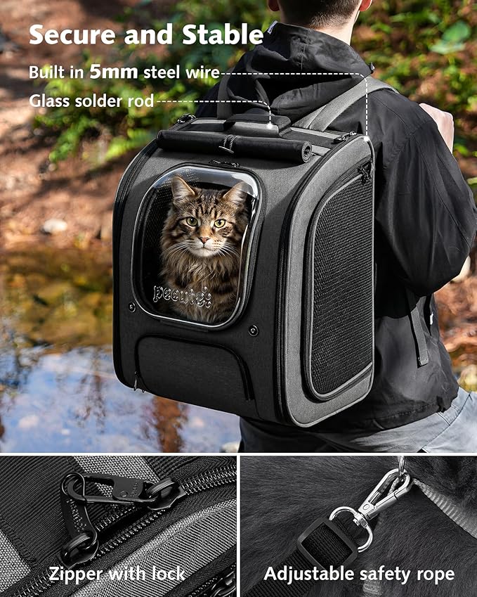 Pecute Cat Backpack Carrier XL, Large Space Cat Bubble Backpack, Breathable Cat Carrier, Shaded Dog Backpack Carrier, Ergonomic 3D Design for Travel, Hiking, Suitable for Shopping, and Vet, Gray