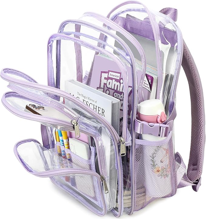 abshoo Large Heavy Duty Girls Clear Backpack for School Bookbag Transparent Multi Pocket Backpacks for Women (Light Purple)