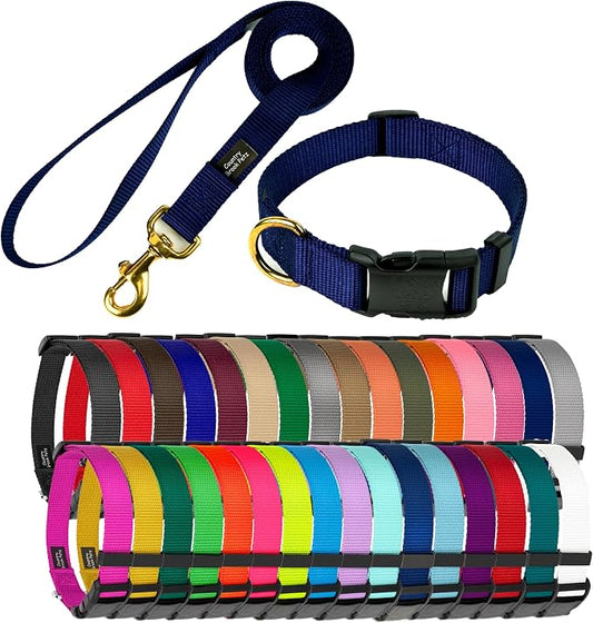 Country Brook Petz - Deluxe Nylon Dog Collar and Leash - 10+ Cool Colors (1 Inch, Extra Large, Navy Blue)