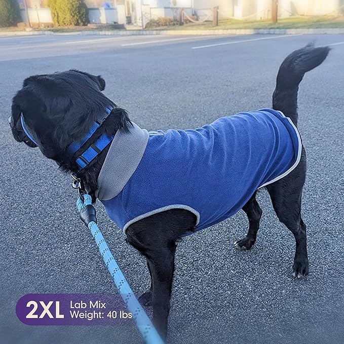 cyeollo 2 Pack Dog Sweater Fleece Vest Pullover Sweatshirt Dog Jacket Reflective Stretchy Lightweight Pet Clothes Cold Weather Coats for Medium Dogs Boy, Navy & Grey XXL