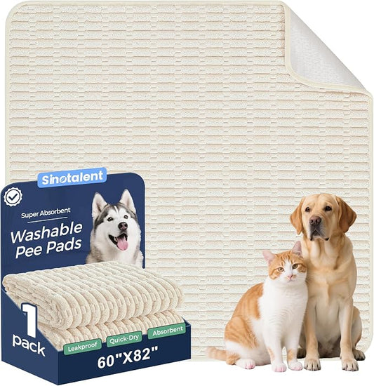 Washable Pee Pads for Dogs, Reusable Puppy Pads Dog Pads, Non-Slip Dog Pee Pads, Leakproof Pet Pee Pads Wee Wee Pads for Dogs. (Cream White, 60"x82"(Pack of 1))